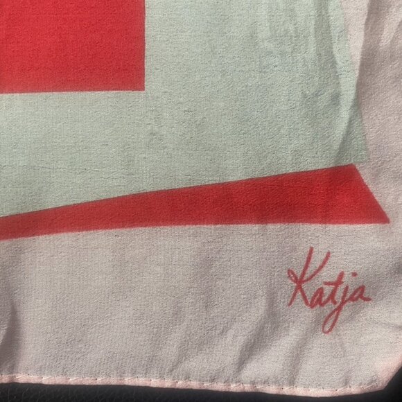 Vintage Katja for XIIX Karat Silk Blend Scarf | Red, Orange & Pink Geometric Str - Picture 2 of 7